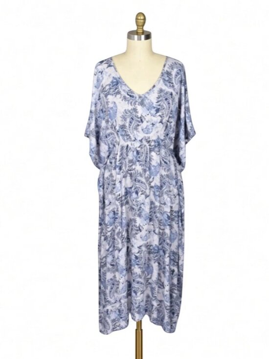 Dress Forum Dresses & Skirts - DRESS FORUM PAISLEY FLORAL PRINT BLUE KIMONO SLEEVE MIDI DRESS